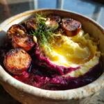 Beet Feta Swirled Stamppot With Grilled Beef Sausage 1772035349.8849244