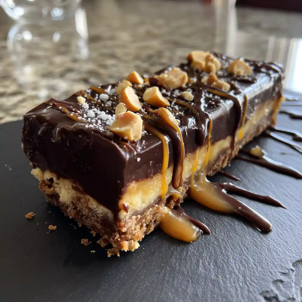 No Bake Buckeye Cheesecake Bars With Salted Caramel Swirl 1772110122.388601