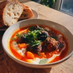 Spicy Harissa Tomato Meatball Soup With Yogurt Mint Swirl 1772021321.1216435